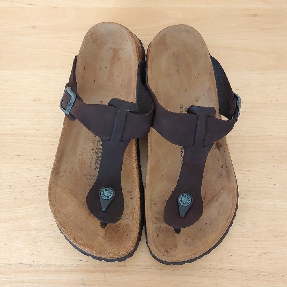 Betula By Birkenstock Brown Nubuck Leather Thong Sandals